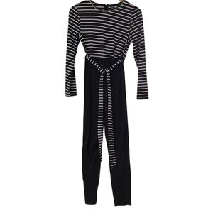 SHEIN Maternity Black and White Striped Jumpsuit